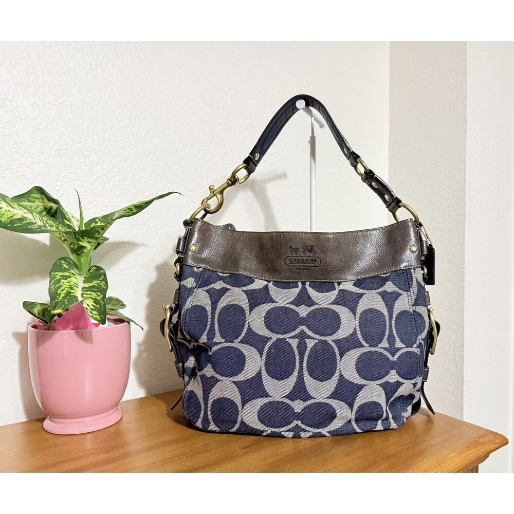 VINTAGE COACH BLUE DENIM ZOE SIGNATURE MONOGRAM  HOBO BAG
